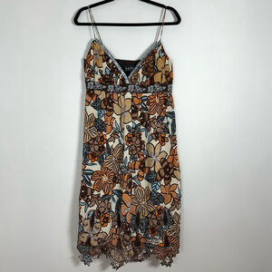 Nicole Miller Studio Strappy Midi Dress Women Size 8 Beaded Embroidered Floral